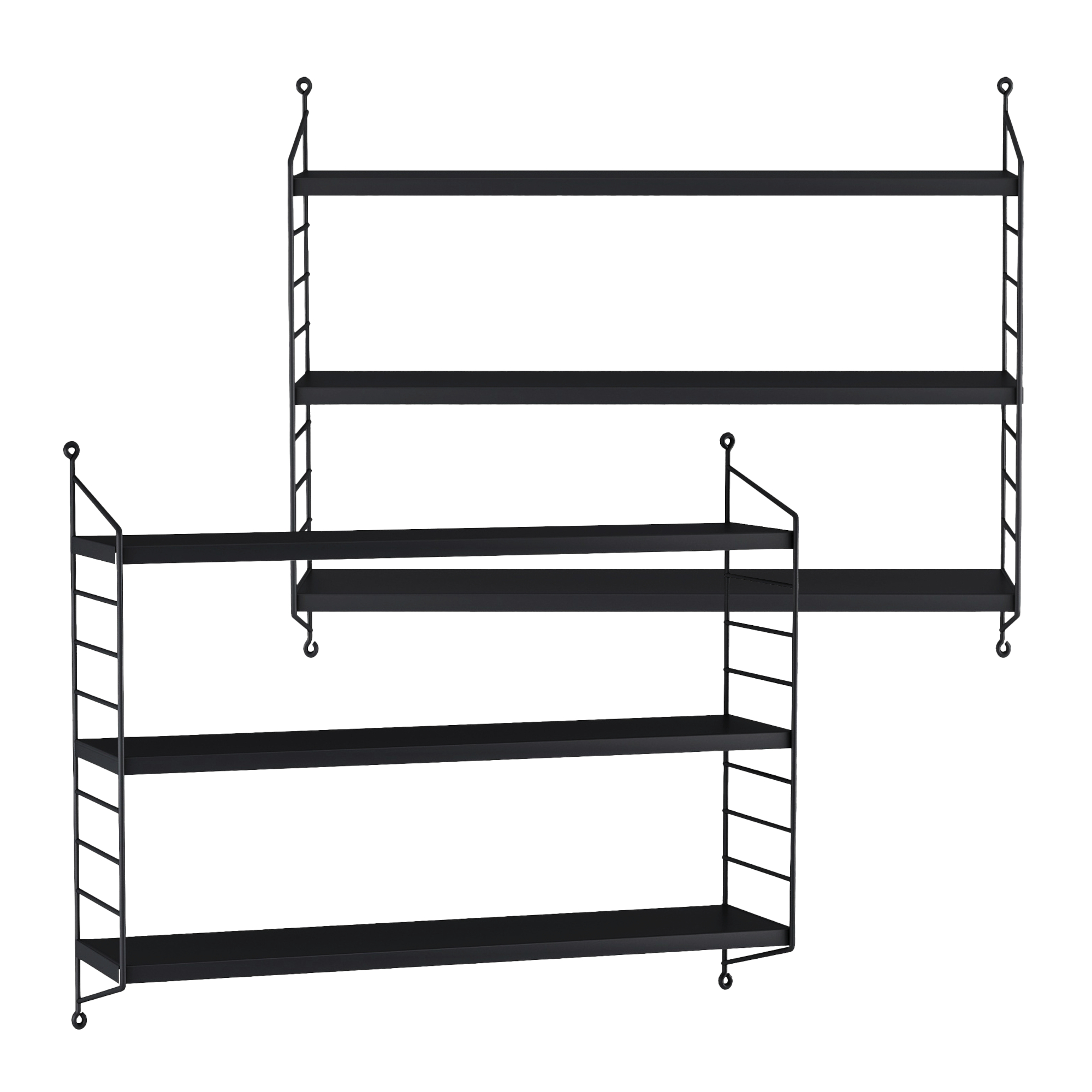 foto del prodotto set di 2 scaffali da parete str ngn s a 3 ripiani regolabili 50 x 60 x 15 cm acciaio nero en.casa 