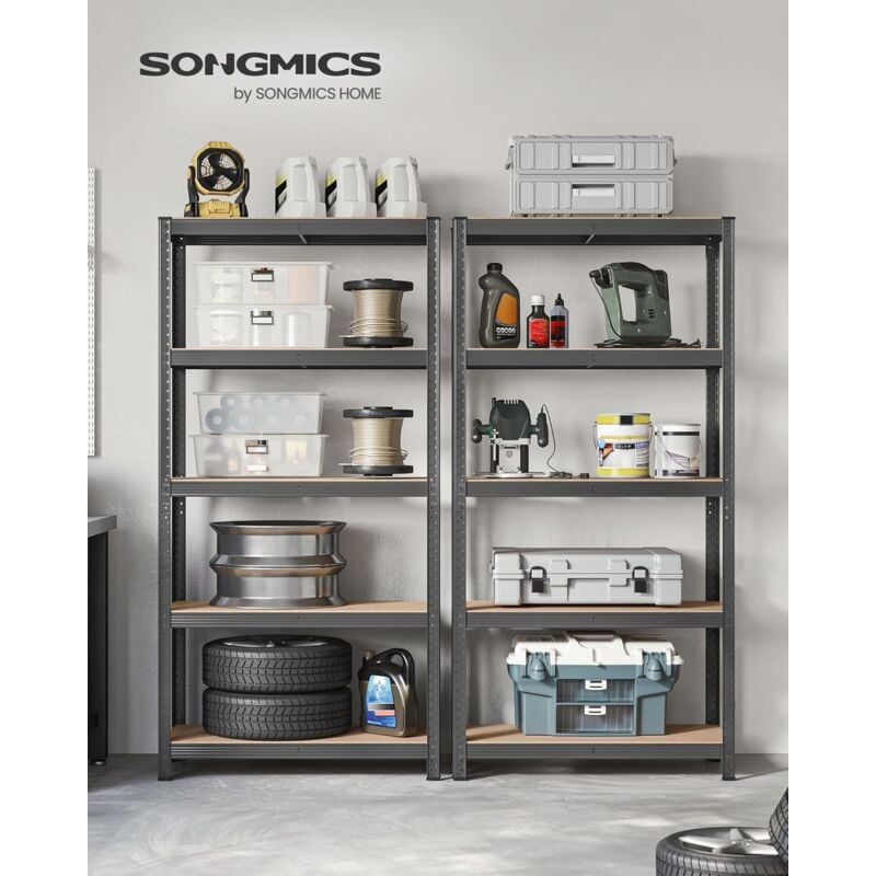 foto del prodotto set di 2 scaffali in metallo, scaffalature a 5 ripiani regolabili, senza viti, scaffale salvaspazio per garage, magazzino, portante 875 kg, 40 x 90 x