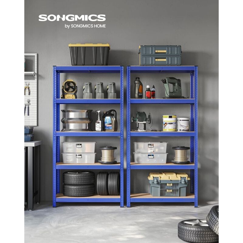 foto del prodotto set di 2 scaffali in metallo, scaffalature a 5 ripiani regolabili, senza viti, scaffale salvaspazio per garage, magazzino, portante 875 kg, 40 x 90 x