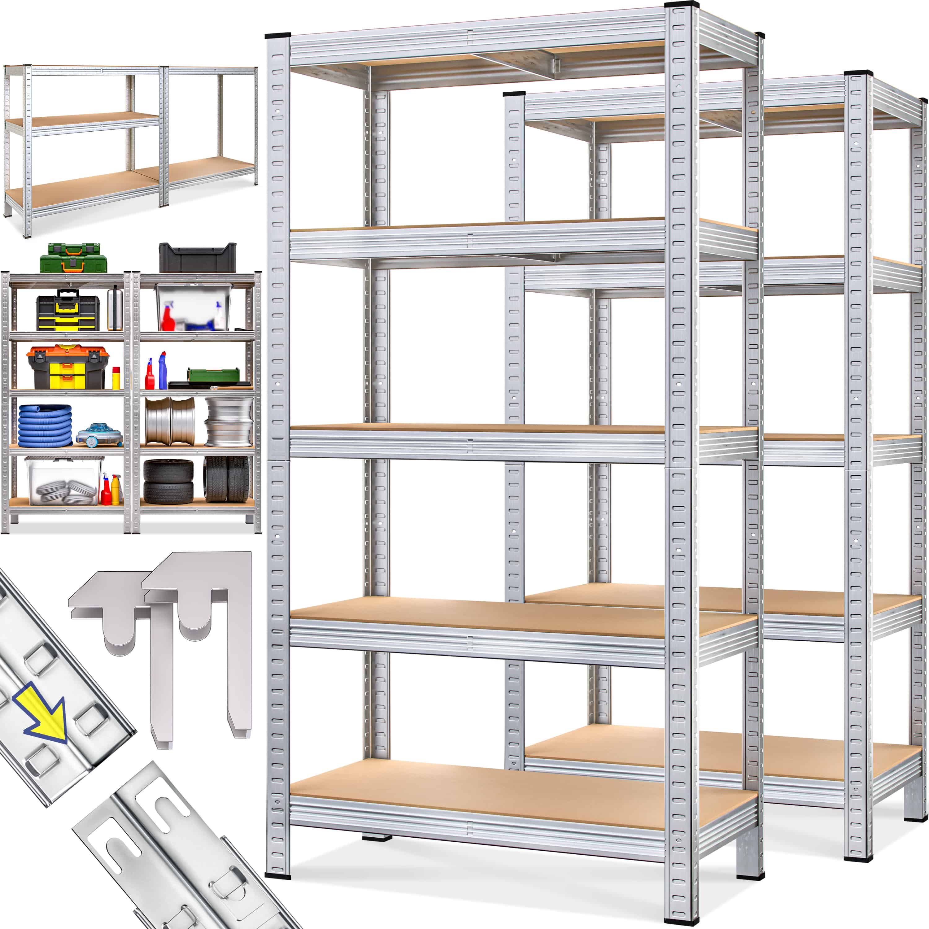 foto del prodotto set di 2 scaffali per carichi pesanti 180x90x60cm zincati 875kg