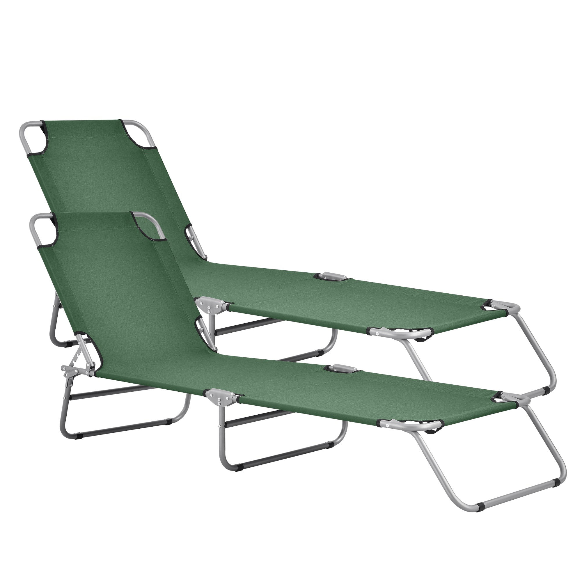 foto del prodotto set di 2 sdraio reclinabili acciaio poliestere argento opaco verde scuro 03 0006432