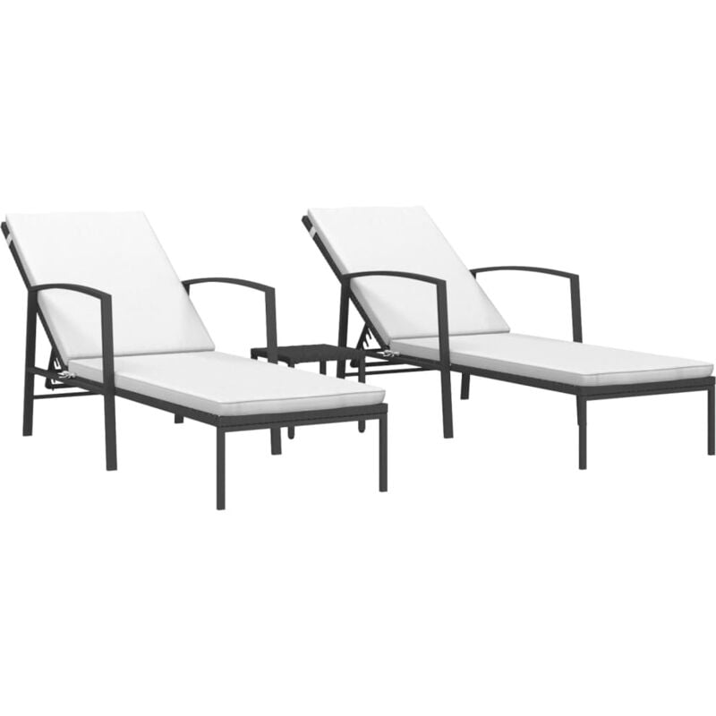 foto del prodotto set di 2 sdraio, sedia a sdraio, lettino da giardino, terrazza, arredamento da esterno con tavolo in resina intrecciata nera