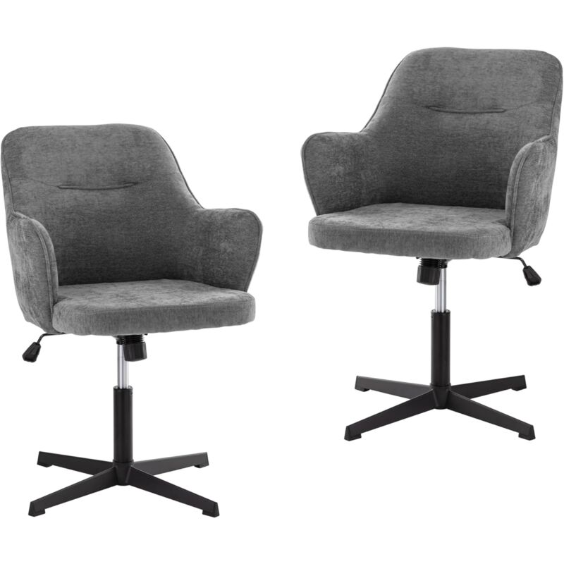 foto del prodotto set di 2 sedia da ufficio ergonomica in ciniglia, sedia da ufficio regolabile in altezza, sedia girevole con braccioli, per soggiorno, ufficio, 65 x