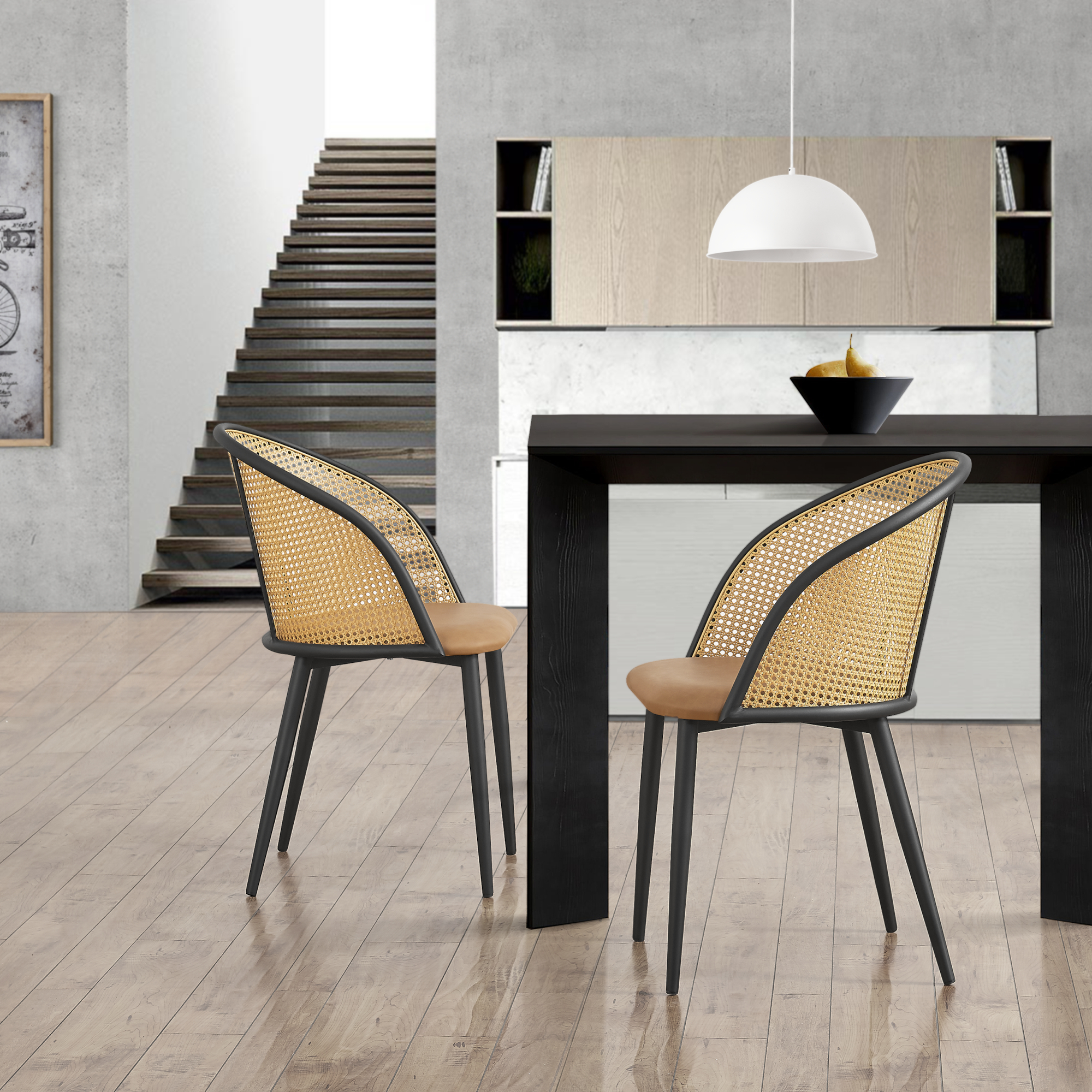 foto del prodotto set di 2 sedie 39 gagnef 39 in similpelle marrone e schienale in rattan en.casa 