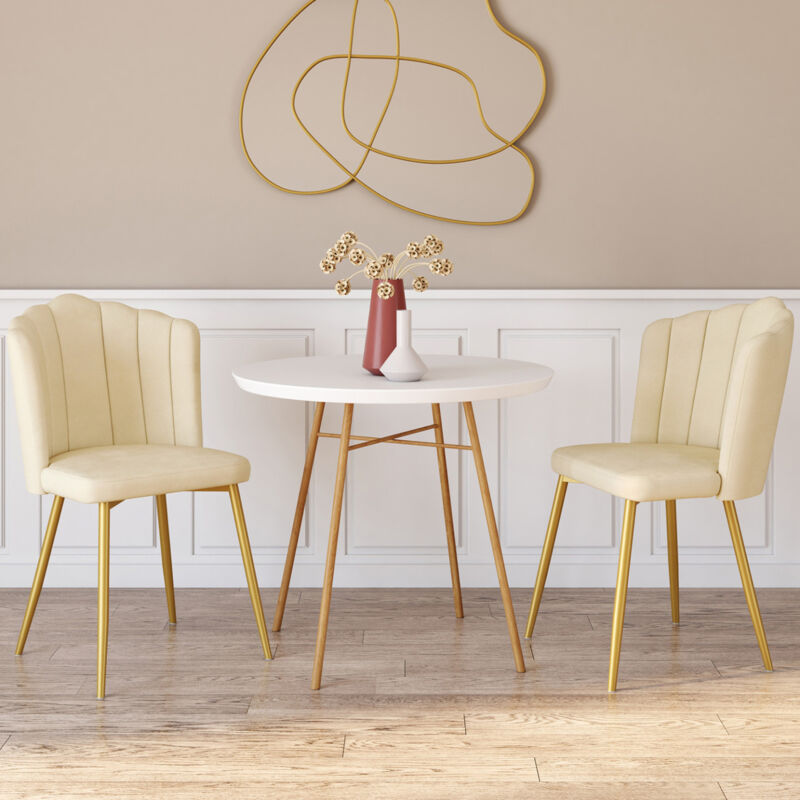 foto del prodotto set di 2 sedie a conchiglia adella in velluto beige con gambe dorate