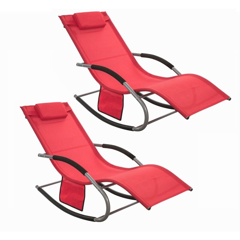 foto del prodotto set di 2 sedie a dondolo da esterno poltrone sdraio da giardino con cuscino e poggiatesta portata fino a 150 kg rosso 150x63x87 cm ogs28 rx2 sobuy