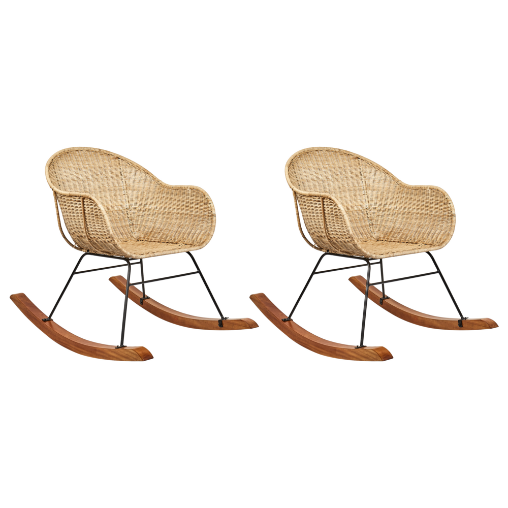 foto del prodotto set di 2 sedie a dondolo naturali di media resistenza per interni, all'aperto, in stile boh mien, per il giardino e il balcone.