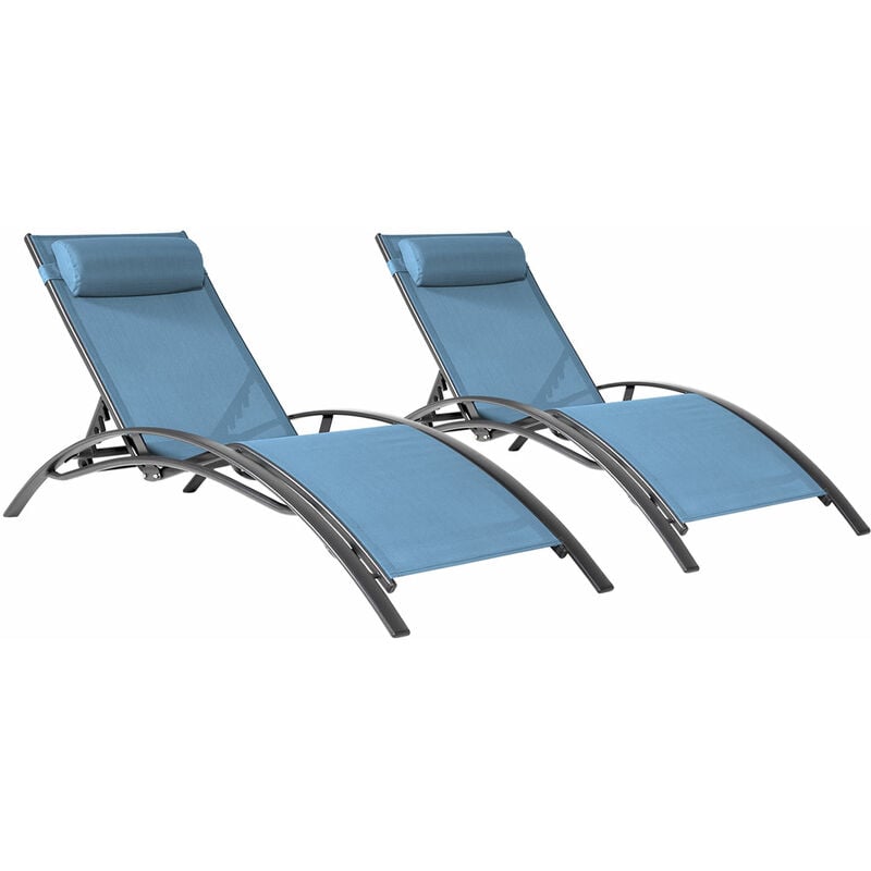 foto del prodotto set di 2 sedie a sdraio galapagos in textilene grigio blu alluminio grigio antracite