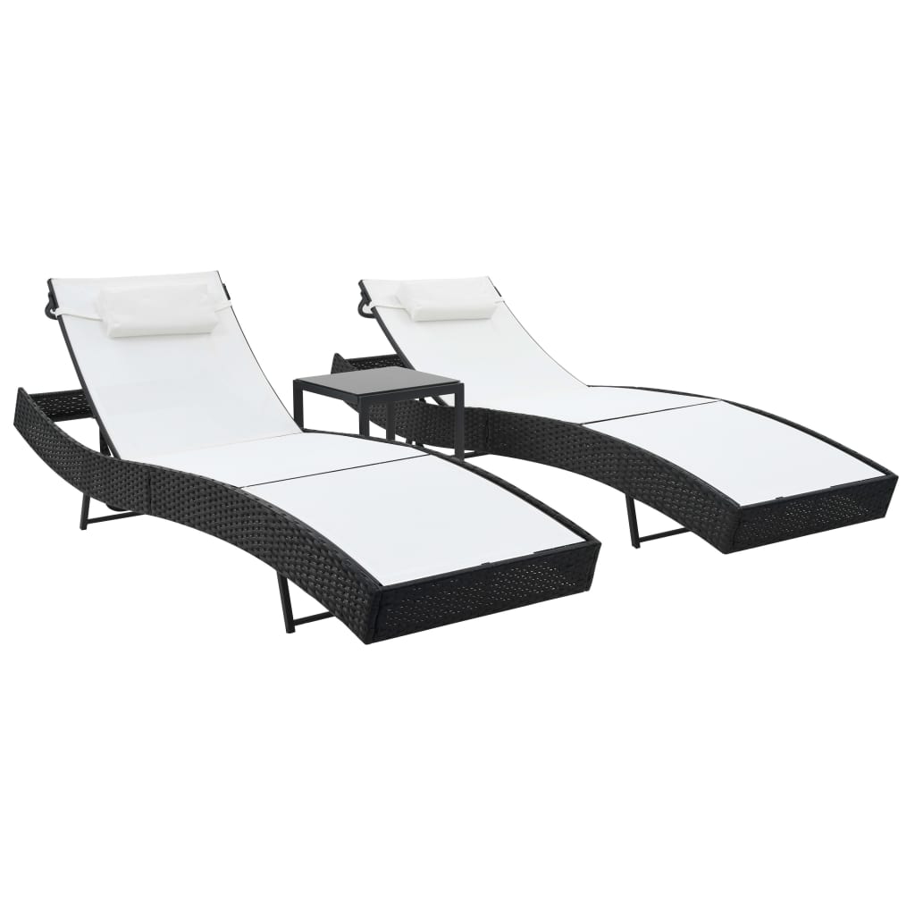 foto del prodotto set di 2 sedie a sdraio, sedia a sdraio, lettino da giardino, terrazza, mobili da esterno e tavolo in resina intrecciata e textilene nero