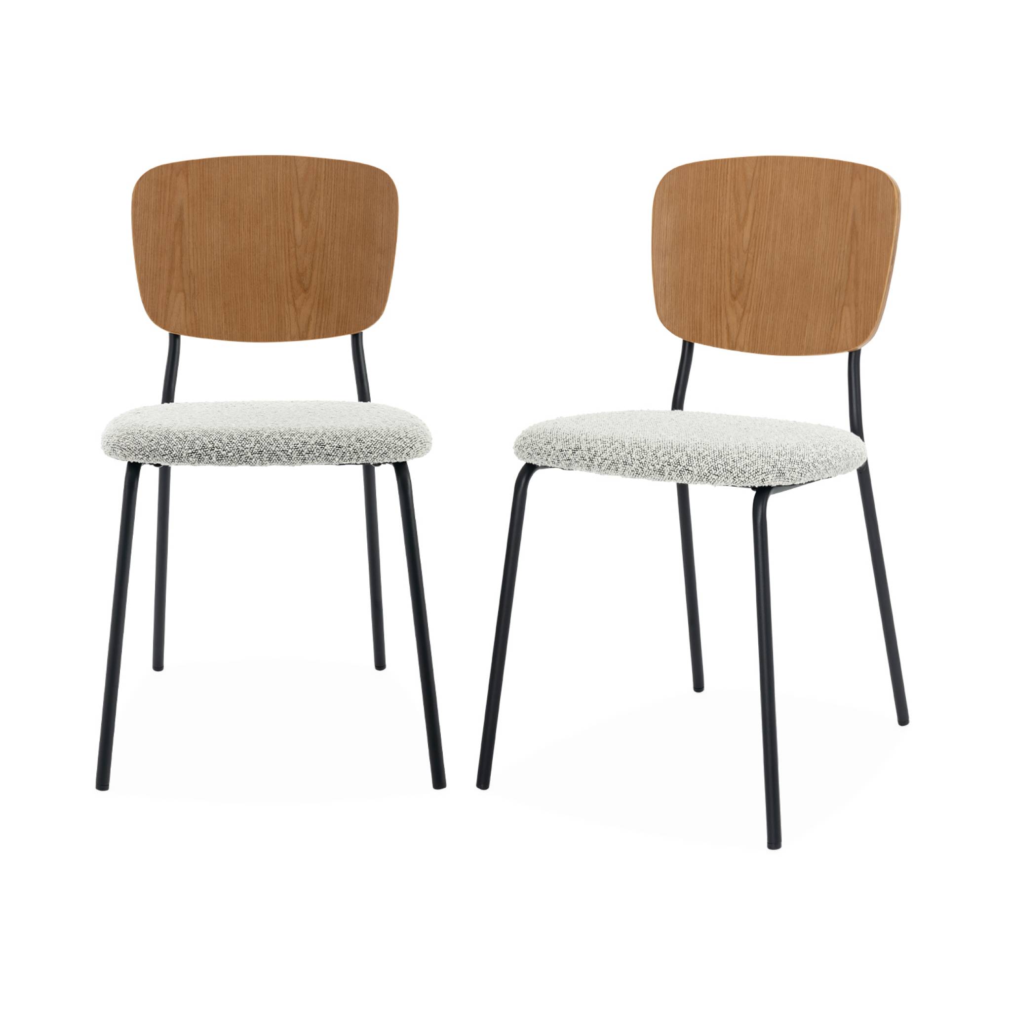 foto del prodotto set di 2 sedie boucl struttura in legno con gambe in metallo, bianco