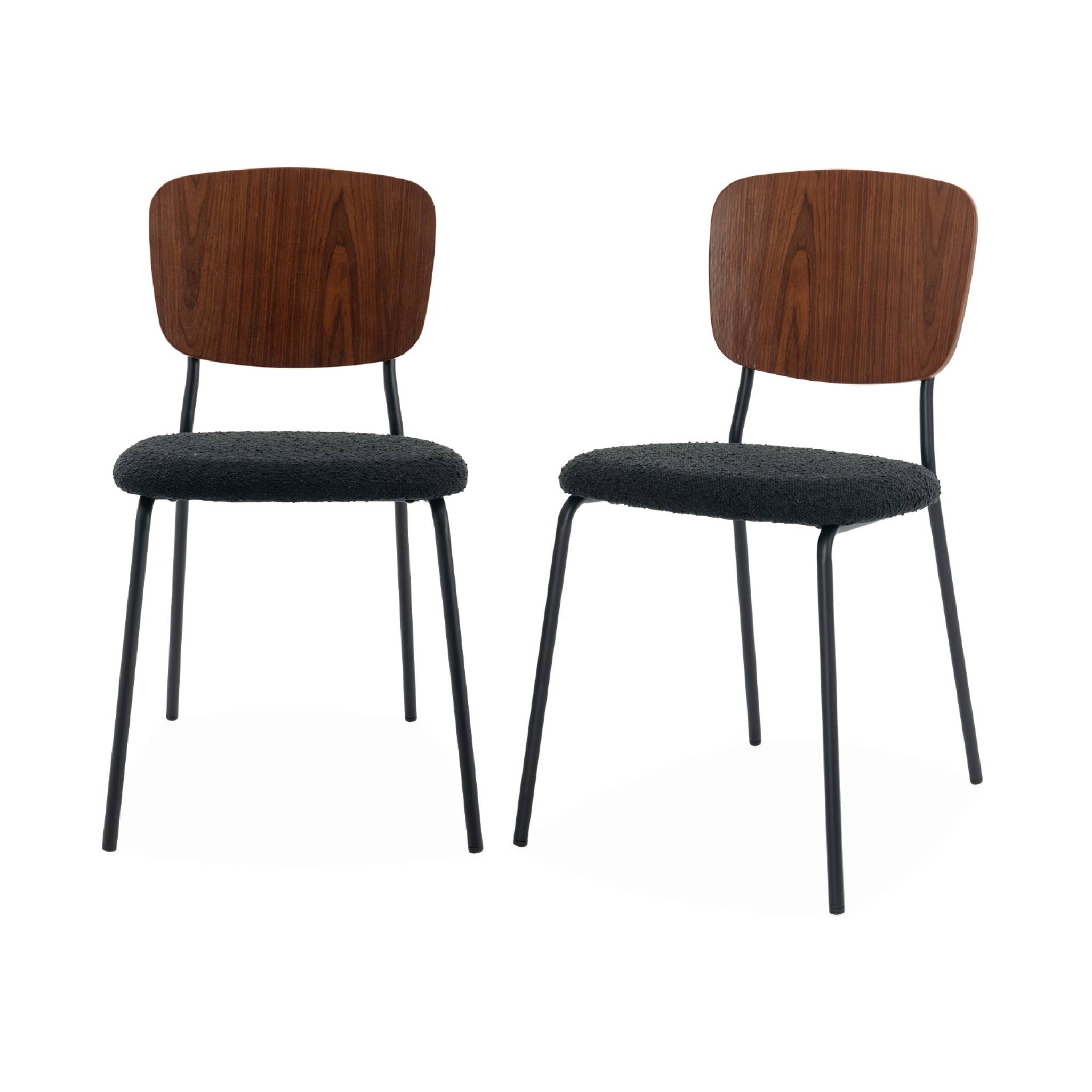 foto del prodotto set di 2 sedie boucl struttura in legno con gambe in metallo, nero