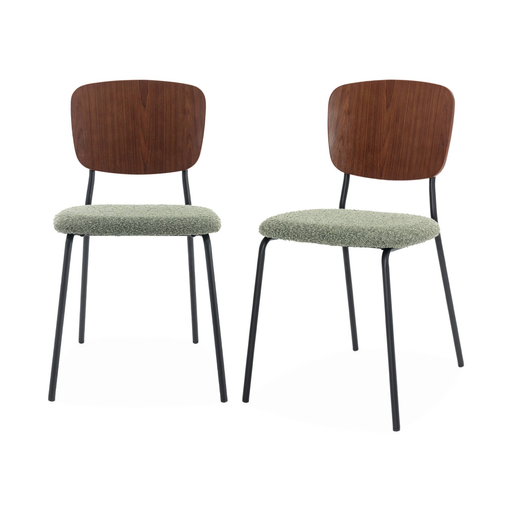 foto del prodotto set di 2 sedie boucl struttura in legno con gambe in metallo, verde