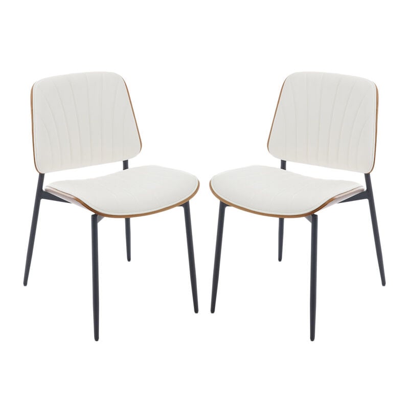 foto del prodotto set di 2 sedie cucina in ecopelle sedia da pranzo con gambe in metallo sedia imbottita senza bracciolo per soggiorno, bianco, chairus