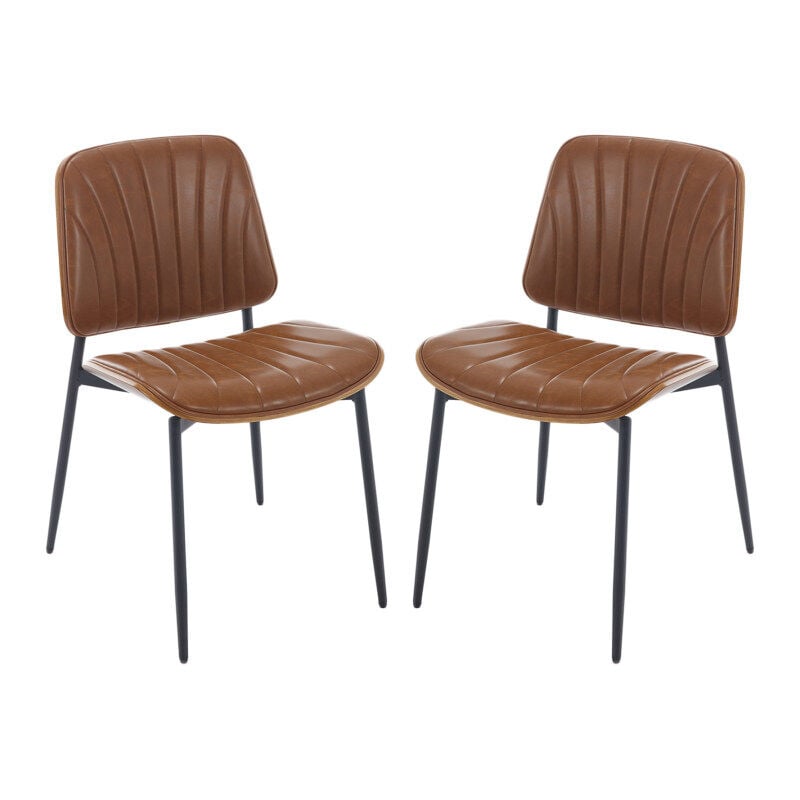 foto del prodotto set di 2 sedie cucina in ecopelle sedia da pranzo con gambe in metallo sedia imbottita senza bracciolo per soggiorno, marrone, chairus