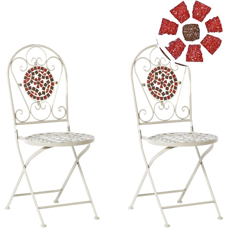 foto del prodotto set di 2 sedie da balcone in metallo bianco pieghevoli con mosaico spello