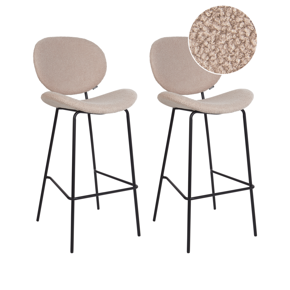 foto del prodotto set di 2 sedie da bar boucle iron black legs armless leg caps retro design dining room seating light beige luana