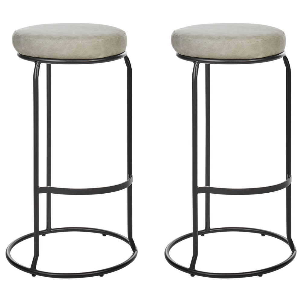 foto del prodotto set di 2 sedie da bar in ecopelle grigio con gambe in acciaio senza braccioli stile moderno soggiorno