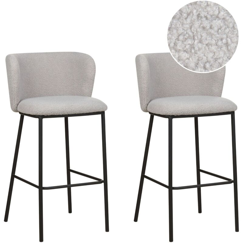 foto del prodotto set di 2 sedie da bar moderne sgabelli con seduta imbottita in boucl senza braccioli schienale curvo gambe nere grigio mina