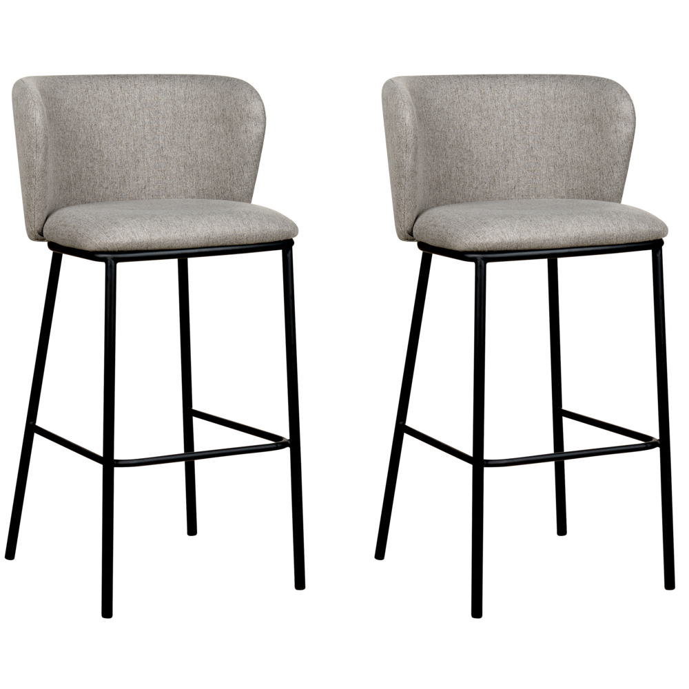 foto del prodotto set di 2 sedie da bar rivestimento in boucl grigio gambe in metallo nero sgabelli senza braccioli schienale curvo sala da pranzo moderna cucina