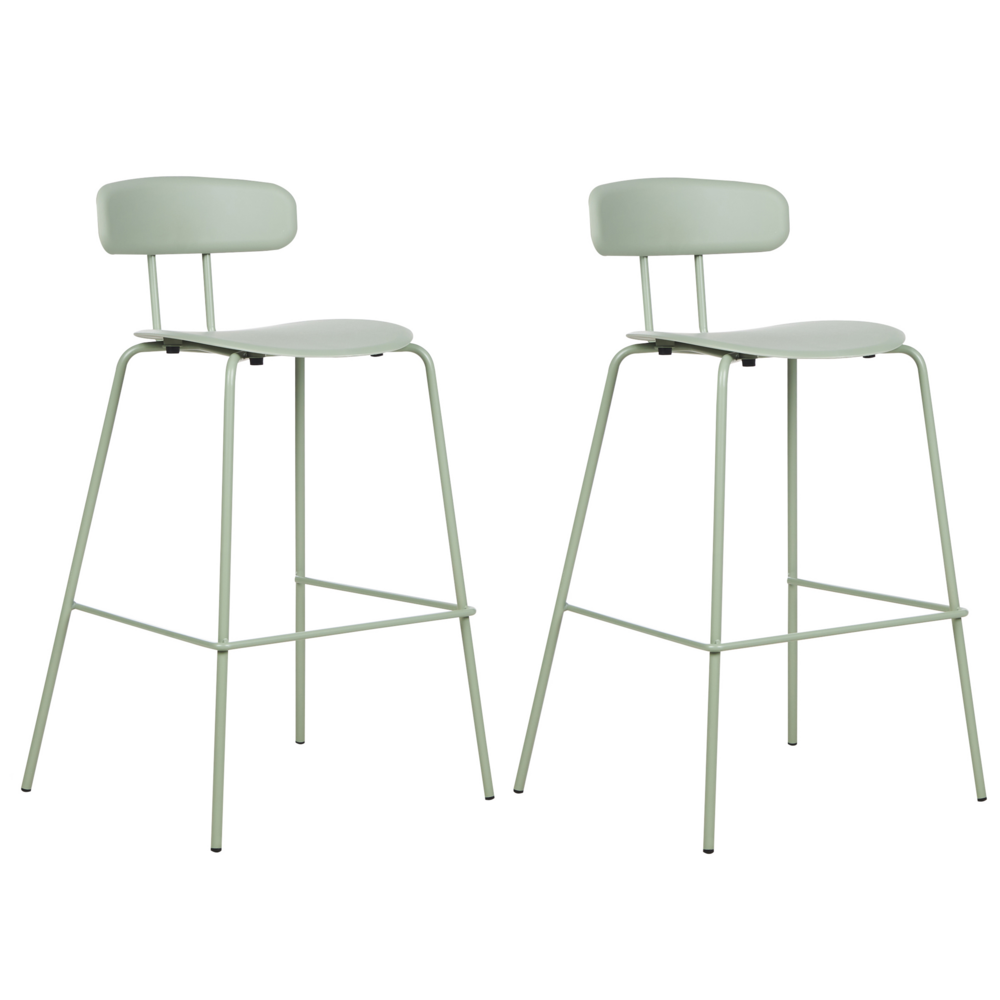 foto del prodotto set di 2 sedie da bar seduta in plastica verde chiaro sgabelli da bar altezza banco gambe in metallo