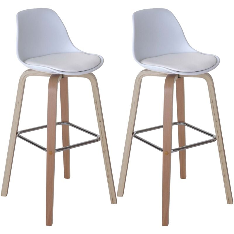 foto del prodotto set di 2 sedie da bar sgabelli alti con gambe in legno sintetico bianco 040000110