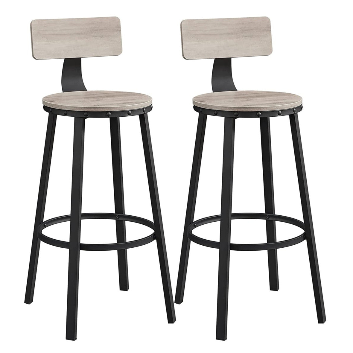 foto del prodotto set di 2 sedie da bar sgabelli alti con schienale sedile da cucina struttura in acciaio sedile di facile montaggio altezza 73 cm stile industriale greige e nero 12_0002533