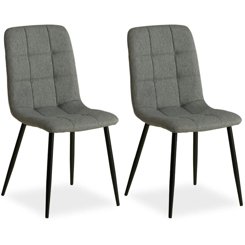 foto del prodotto set di 2 sedie da cucina sala da pranzo comode e moderne in tessuto grigio con gambe in metallo nero cds06101
