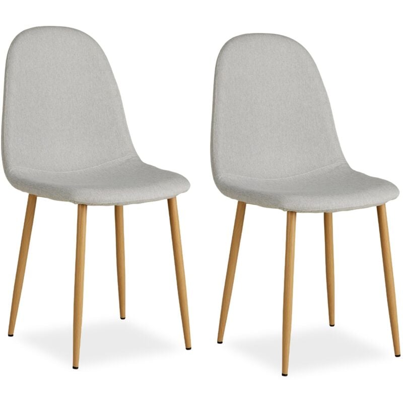 foto del prodotto set di 2 sedie da cucina sala da pranzo comode e moderne in tessuto grigio, gambe in metallo effetto legno cds06104