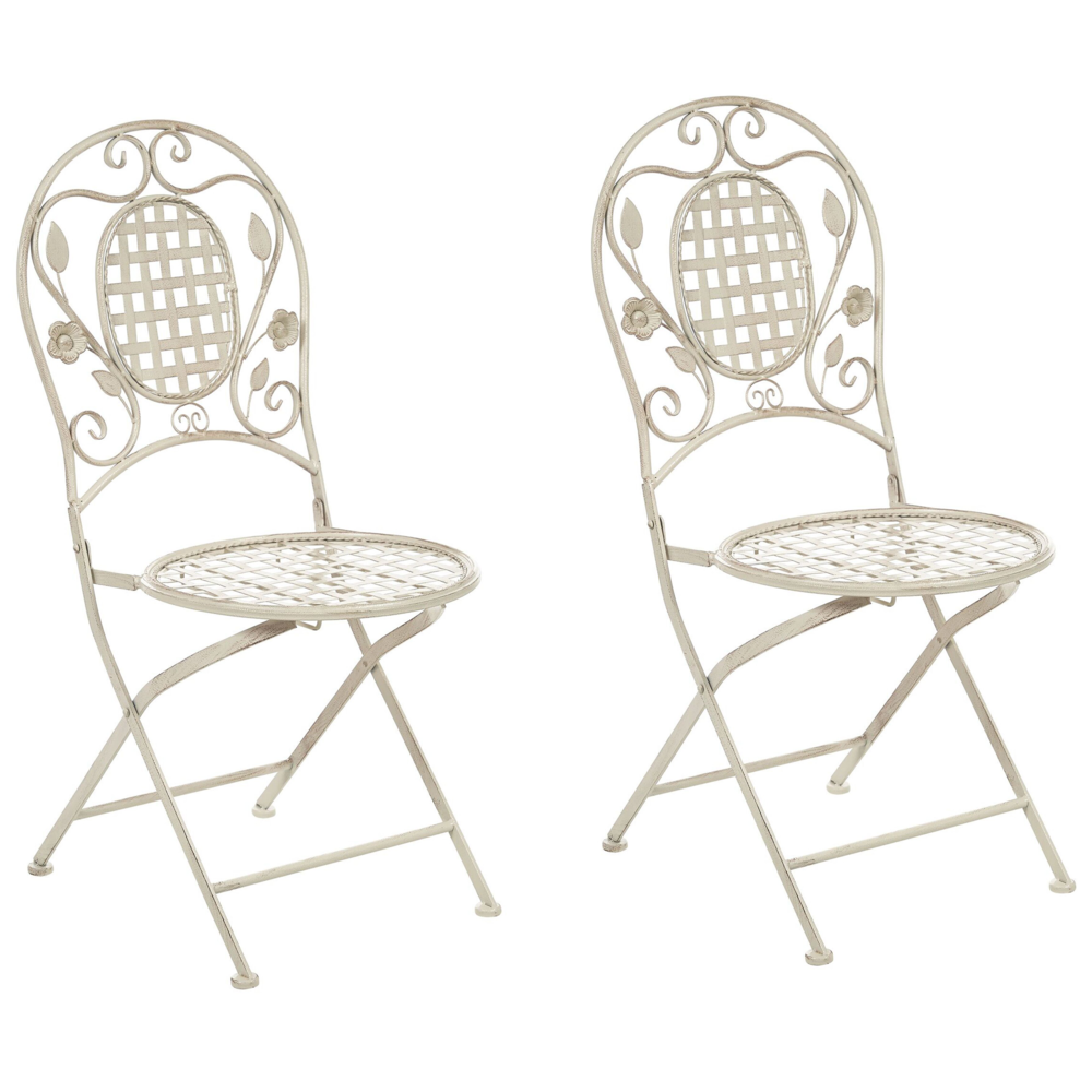 foto del prodotto set di 2 sedie da giardino bistro pieghevoli in metallo bianco sporco