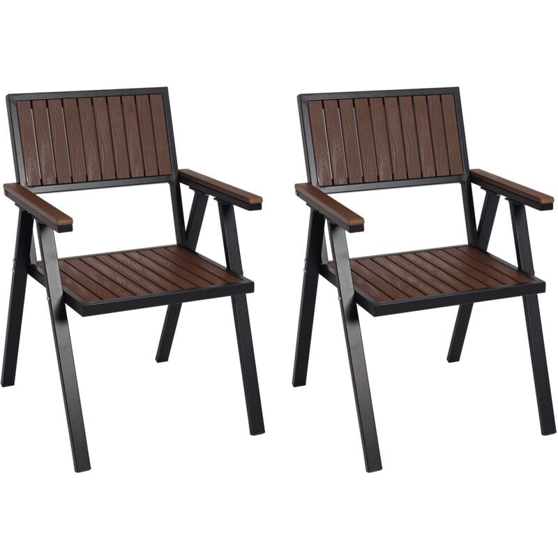 foto del prodotto set di 2 sedie da giardino da esterno in alluminio nero con aspetto legno marrone scuro 040007304