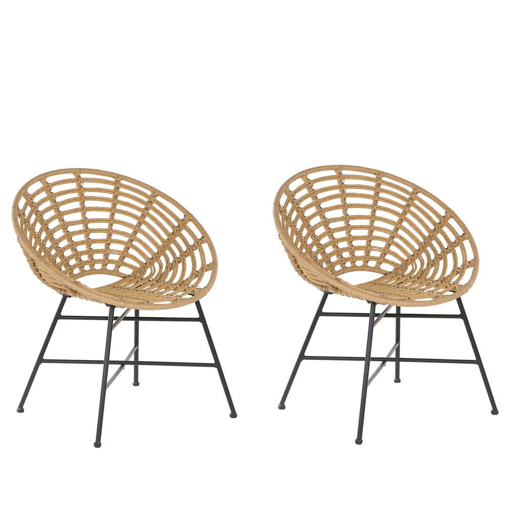 foto del prodotto set di 2 sedie da giardino gambe in metallo rattan sintetico marrone chiaro forma rotonda boho