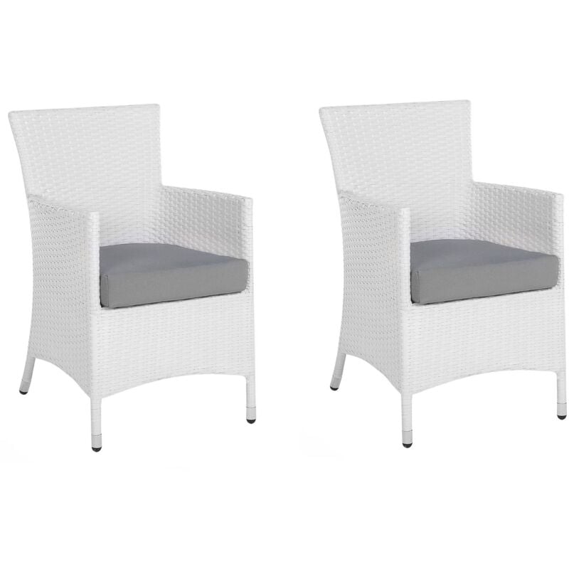 foto del prodotto set di 2 sedie da giardino in finto rattan bianco con cuscino grigio italy