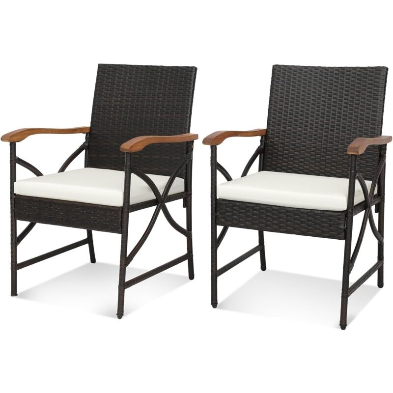 foto del prodotto set di 2 sedie da giardino in rattan, poltrona da esterno in rattan pe con cuscino con cerniera, capacit 180 kg, per giardino balcone piscina 56 x
