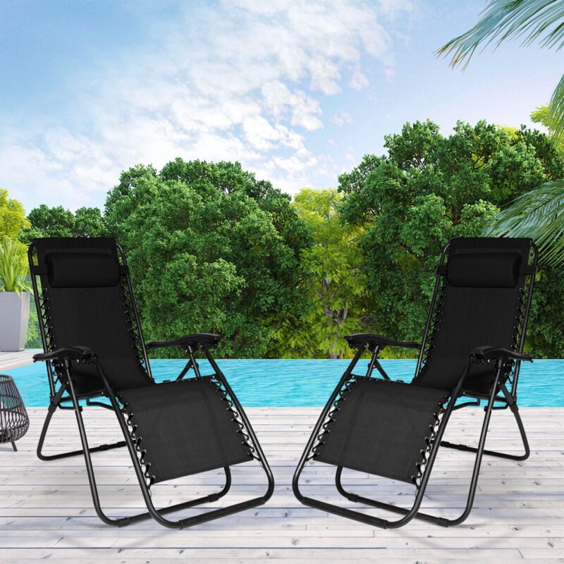 foto del prodotto set di 2 sedie da giardino reclinabili relax, alto comfort, nero