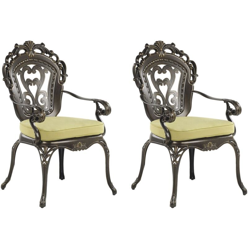 foto del prodotto set di 2 sedie da giardino vintage in alluminio marrone con cuscini per sedili in poliestere alluminio vintage