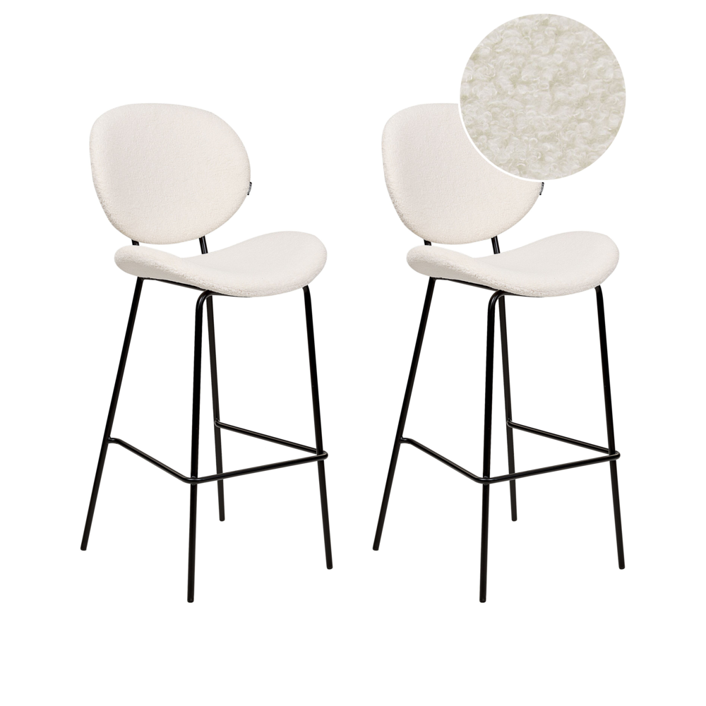 foto del prodotto set di 2 sedie da pranzo bianco con gambe senza braccioli boucl pu gambe in ferro nero design contemporaneo e retr sedute per la sala da pranzo