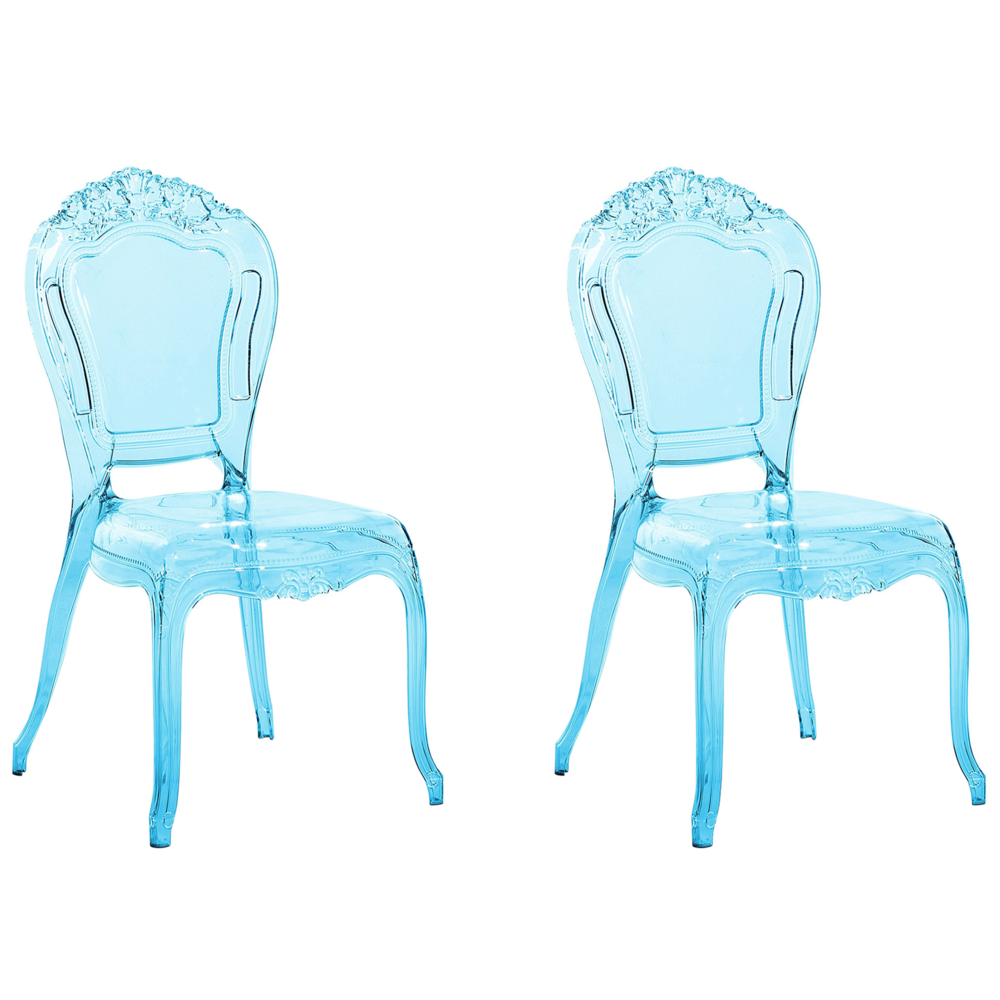 foto del prodotto set di 2 sedie da pranzo blu trasparente acrilico solido schienale senza braccioli impilabili design moderno vintage