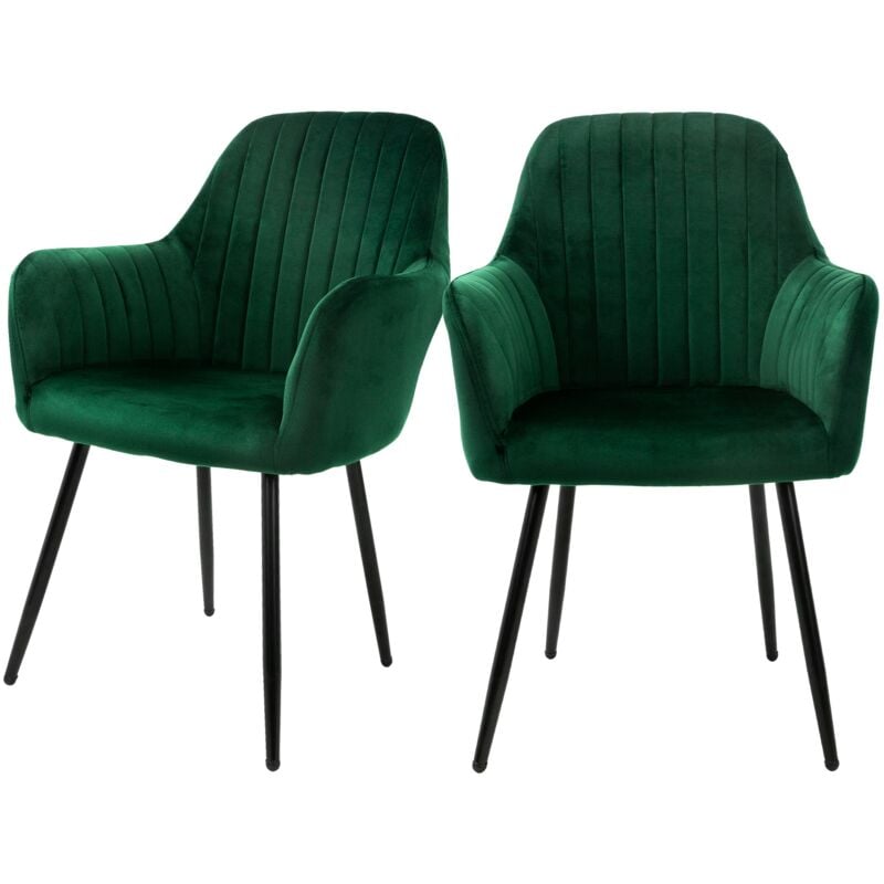 foto del prodotto set di 2 sedie da pranzo con schienale e braccioli verde sedia da cucina con rivestimento in velluto poltroncina imbottita con gambe in metallo sedie