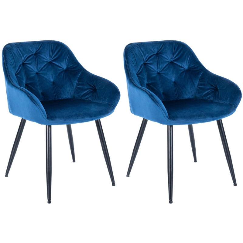 foto del prodotto set di 2 sedie da pranzo di design e moderne con seduta in velluto blu e gambe in metallo nero 100001607