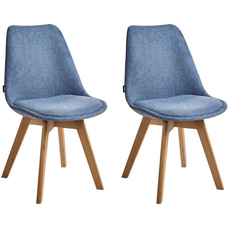 foto del prodotto set di 2 sedie da pranzo ecopelle azzurra gambe in legno lucide dakota