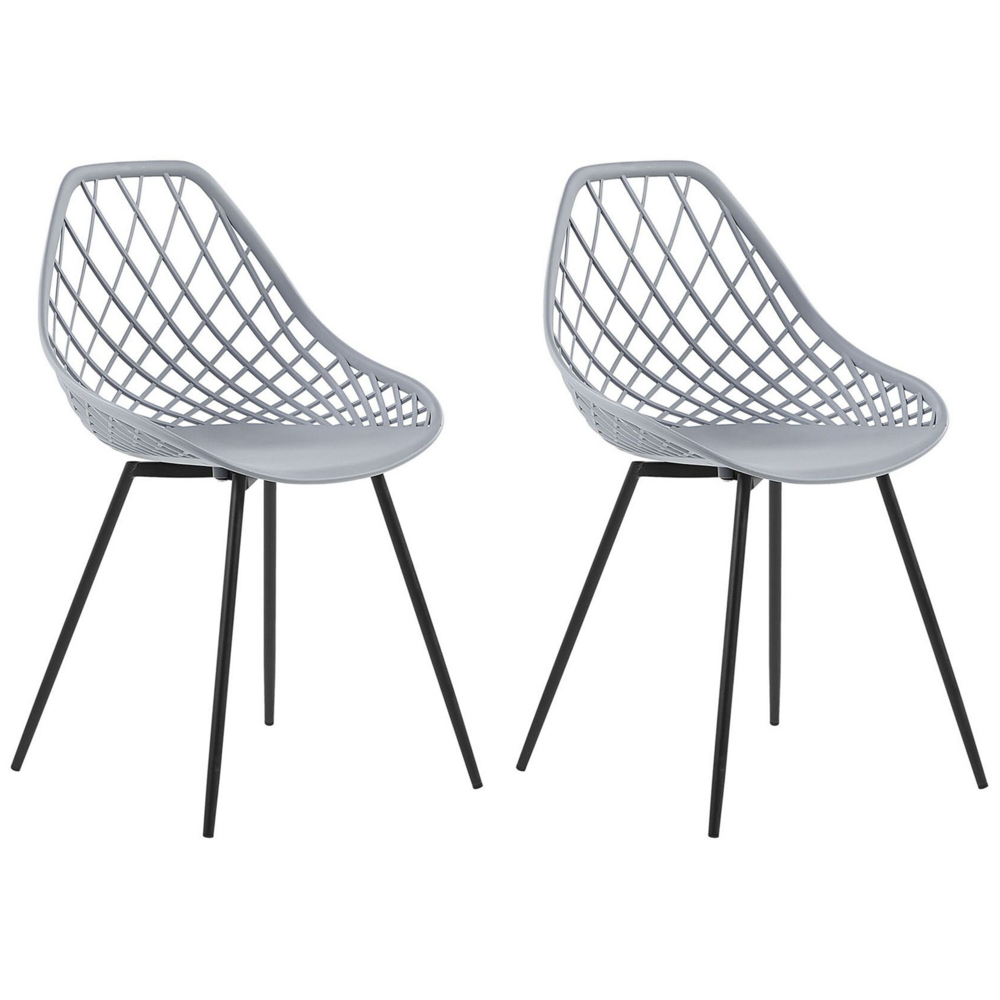 foto del prodotto set di 2 sedie da pranzo grigio sedile sintetico gambe in metallo nero schienale netto design scandinavo moderno