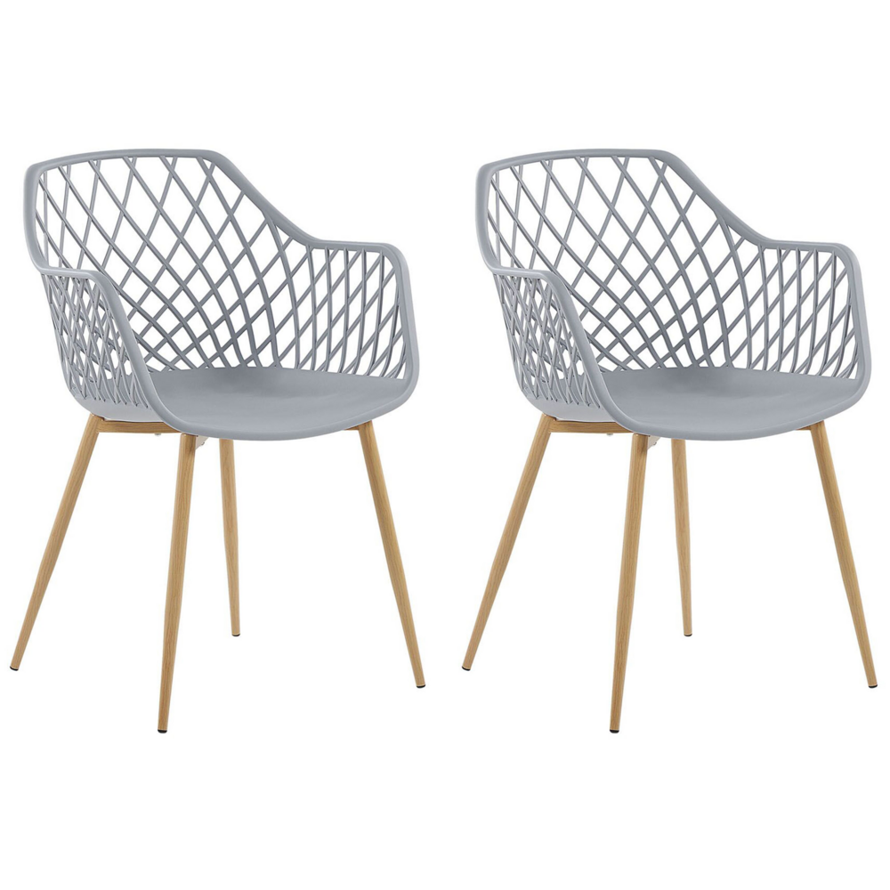 foto del prodotto set di 2 sedie da pranzo grigio sintetico sedile in legno chiaro gambe in metallo aperto netto indietro moderno soggiorno stile scandinavo