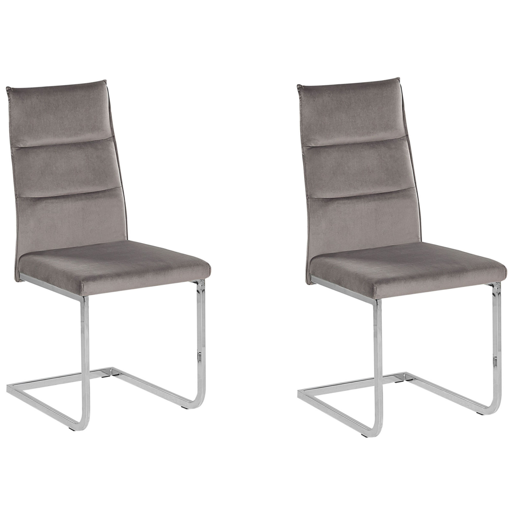 foto del prodotto set di 2 sedie da pranzo imbottite in velluto grigio gambe a sbalzo argento senza braccioli dal design moderno