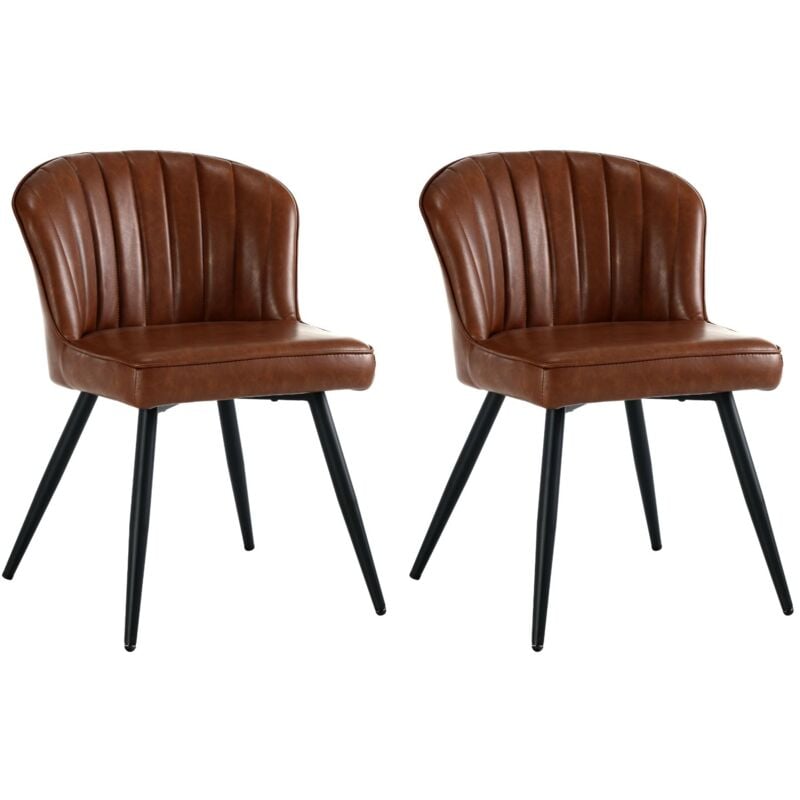 foto del prodotto set di 2 sedie da pranzo in ecopelle sedie da cucina moderne sedie da salotto imbottite con gambe in metallo per soggiorno, marrone