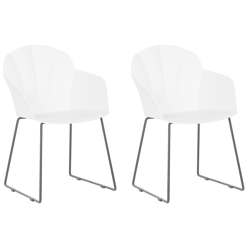 foto del prodotto set di 2 sedie da pranzo in materiale sintetico bianco gambe in metallo nero con schienale sagomato per soggiorno moderno
