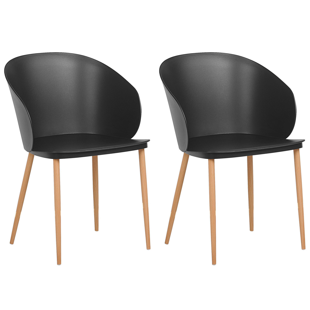 foto del prodotto set di 2 sedie da pranzo in materiale sintetico nero con gambe in metallo per soggiorno moderno