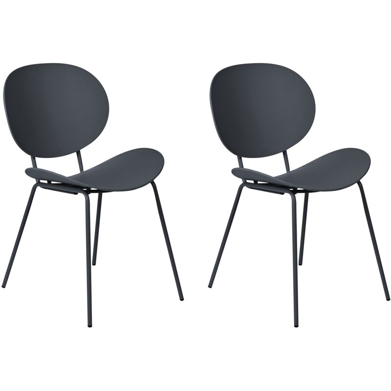 foto del prodotto set di 2 sedie da pranzo in materiale sintetico nero e gambe metallo shonto