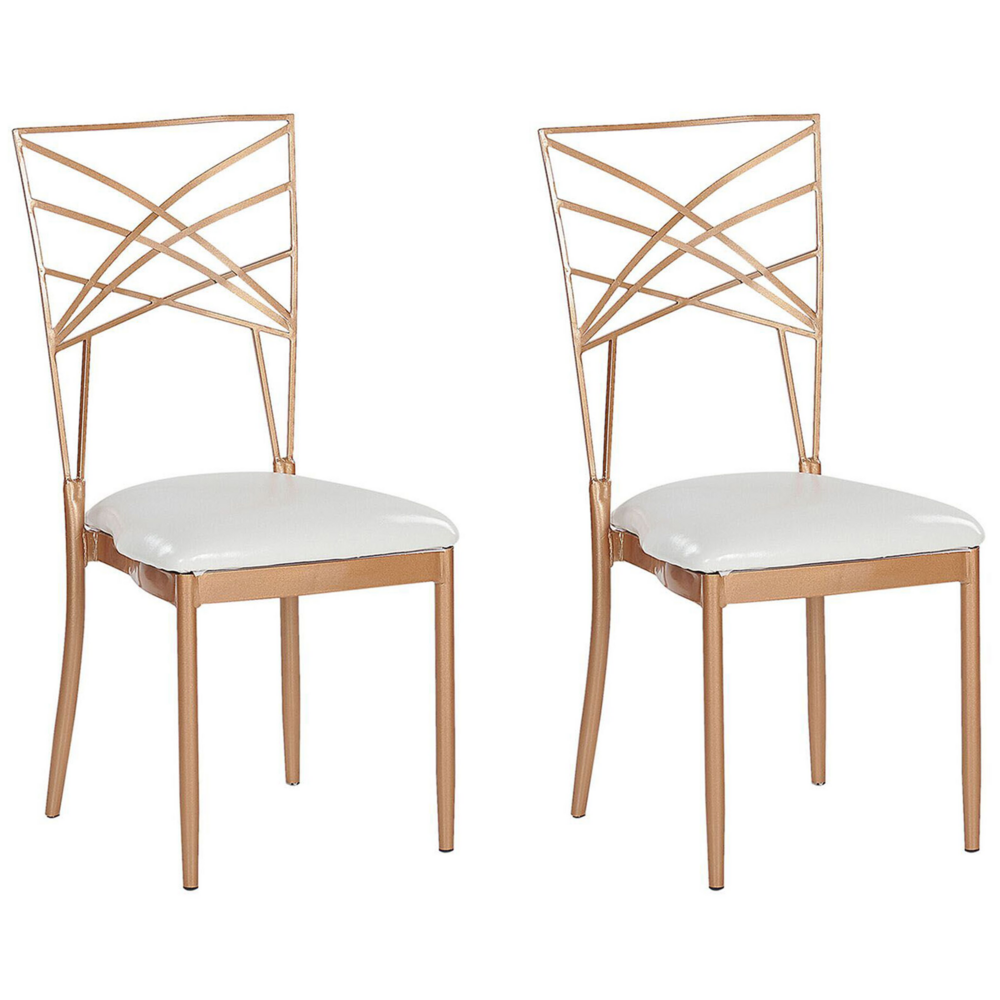 foto del prodotto set di 2 sedie da pranzo in metallo dorato ecopelle bianca imbottitura del sedile con industriale stile glam