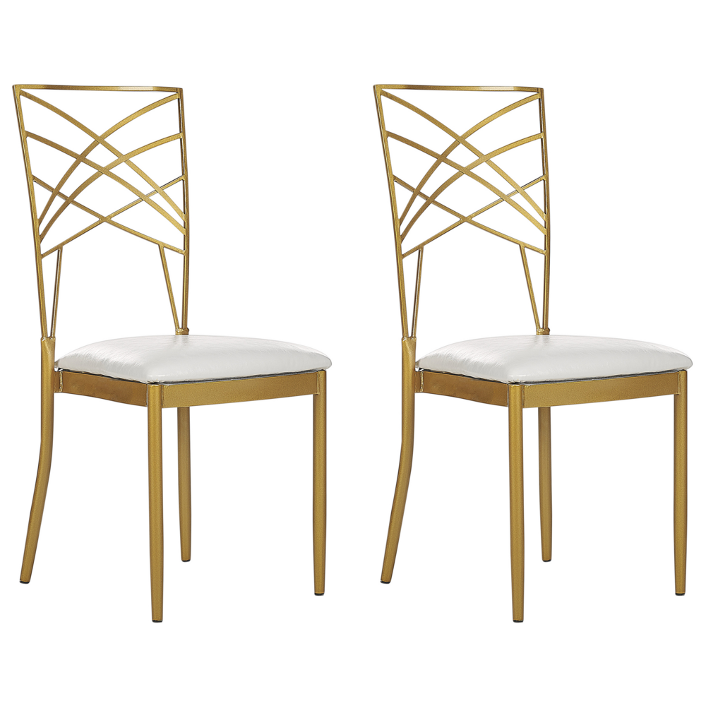 foto del prodotto set di 2 sedie da pranzo in metallo dorato ecopelle bianca imbottitura del sedile con industriale stile glam