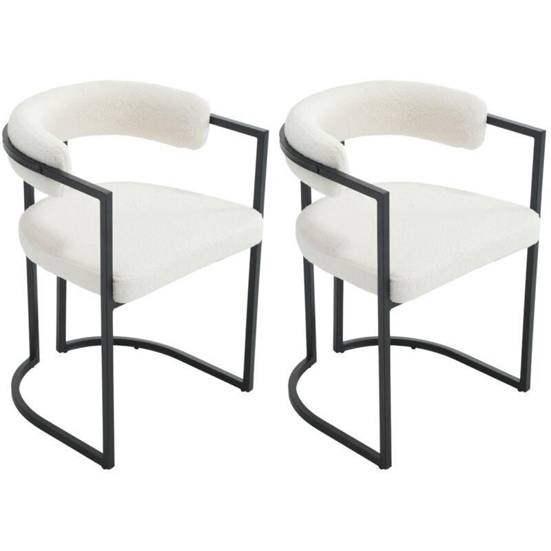 foto del prodotto set di 2 sedie da pranzo in pelliccia sedie da cucina moderne con struttura in metallo sedie da salotto per soggiorno, bianco
